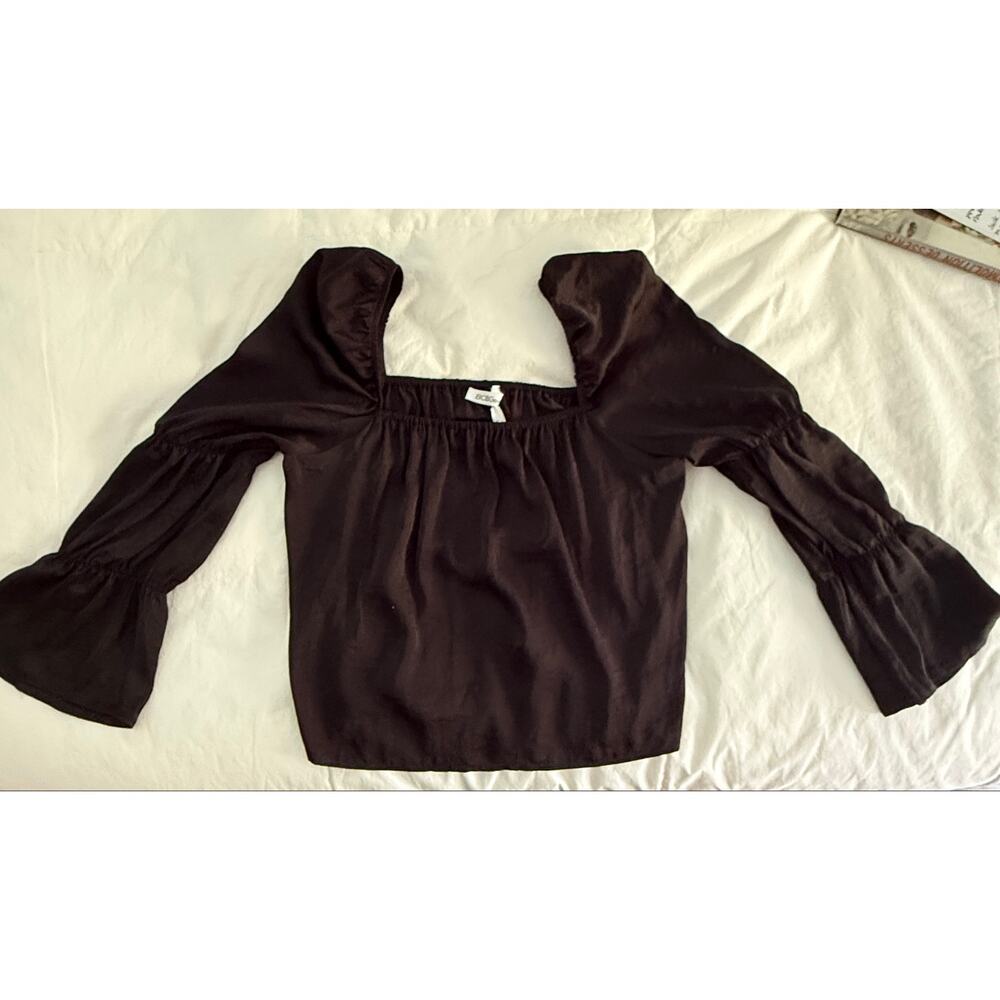 NWT BCBGeneration Black Square Neck Puff Sleeve Milkmaid Blouse BLACK size small